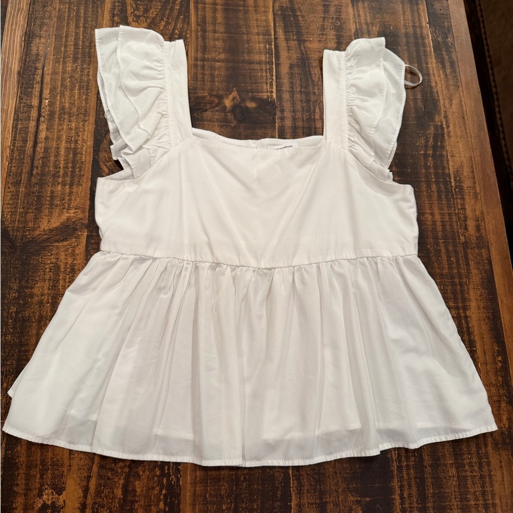 mittoshop White Ruffle Strap Peplum Tank